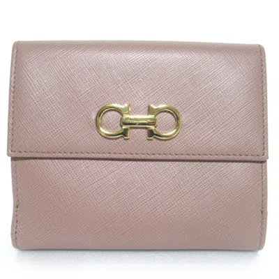 Pre-owned Ferragamo Gancini Leather Wallet (bi-fold) () In Pink