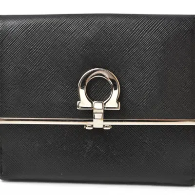 Pre-owned Ferragamo Gancini Leather Wallet (bi-fold) () In Black