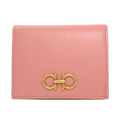 Pre-owned Ferragamo Gancini Leather Wallet (bi-fold) () In Pink
