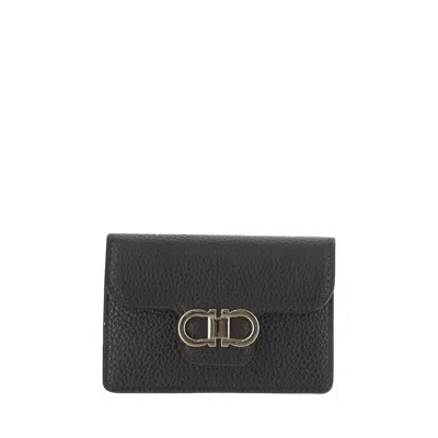 Ferragamo Gancini Leather Wallet In Black