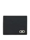 Ferragamo Revival Black Wallet With Gancini Buckle On The Front In Hammered Leather Man In Black