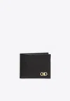Ferragamo Black Cardholder With Gold-tone Gancini Logo In Calf Leather Man In Black