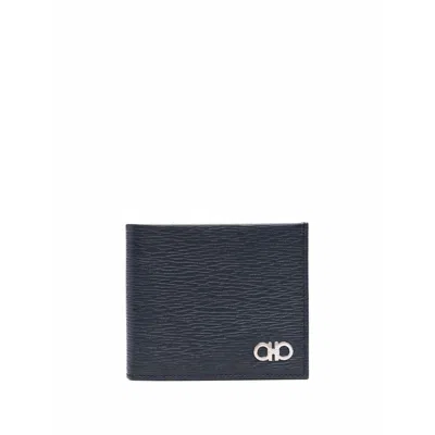 Ferragamo Gancini Leather Wallet In Blue