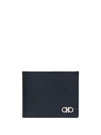 Ferragamo Gancini Wallet In Ocean Leather In Blue