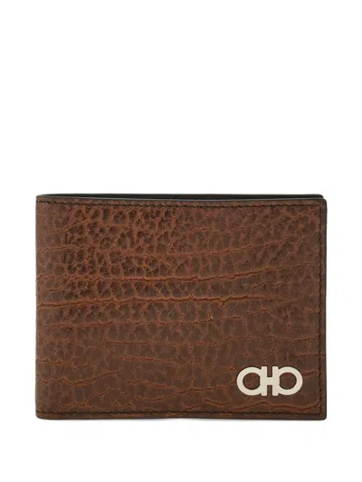Ferragamo Gancini Leather Wallet In Brown