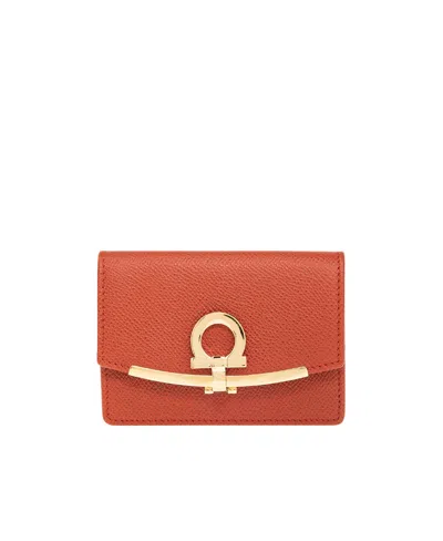 Ferragamo Gancini Leather Wallet In Brown