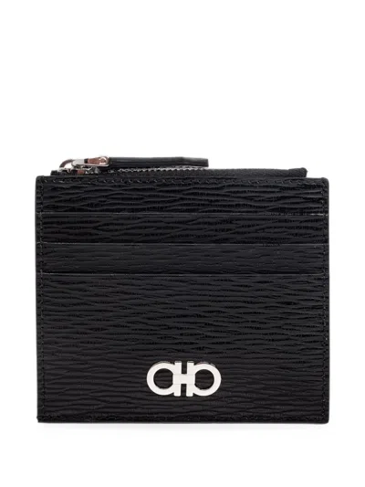Ferragamo Gancini Leather Wallet Card-holder And Keyring Set In Black