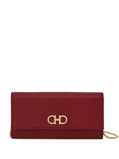 Ferragamo Gancini Leather Wallet On Chain In Red
