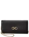 Ferragamo Gancino Flap Leather Wallet With Chain Strap In Black