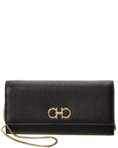 Ferragamo Gancini-plaque Leather Clutch Bag In Black