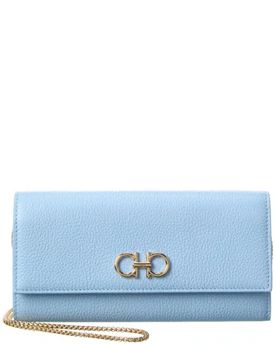 Ferragamo Gancini Leather Wallet On Chain In Blue