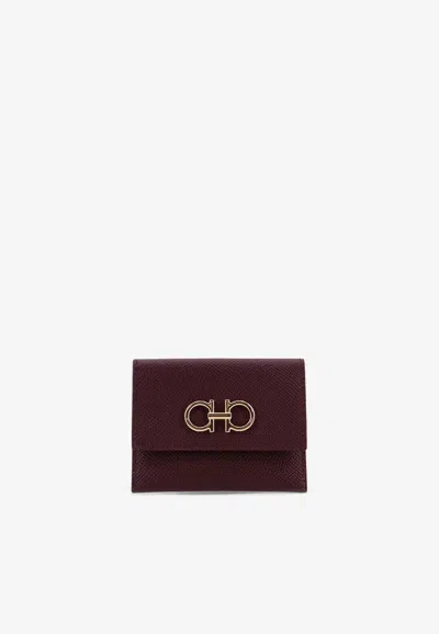 Ferragamo Gancini Leather Wallet In Purple