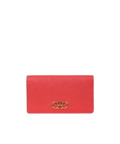 Ferragamo Gancini Leather Wallet In Red