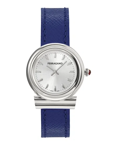 Ferragamo Gancini Leather Watch In Blue
