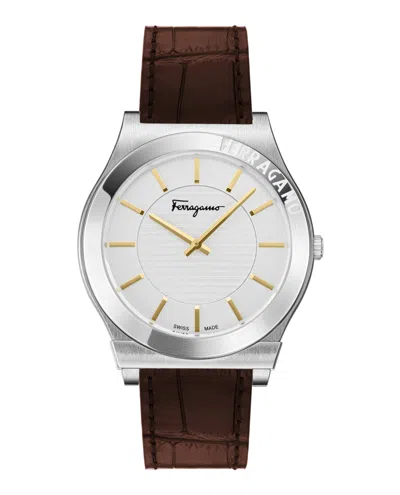 Ferragamo Gancini Leather Watch In Brown