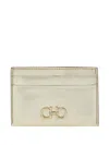Ferragamo Laminated Leather Card Holder With Gold-tone Hardware In Gold
