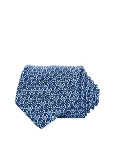 Ferragamo Gancini Print Silk Tie In Blue