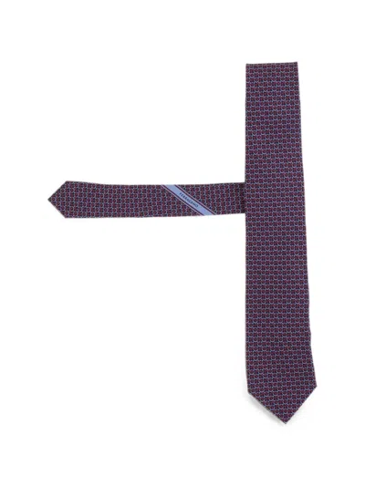 Ferragamo Gancini Links Print Silk Tie In Burgundy