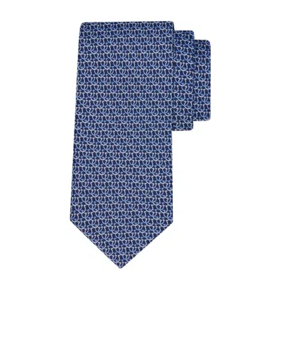 Ferragamo Silk Tie Gancini Circle Pattern In Blue