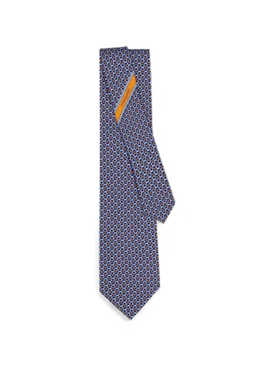 Ferragamo Gancini Links Print Silk Tie In Blue