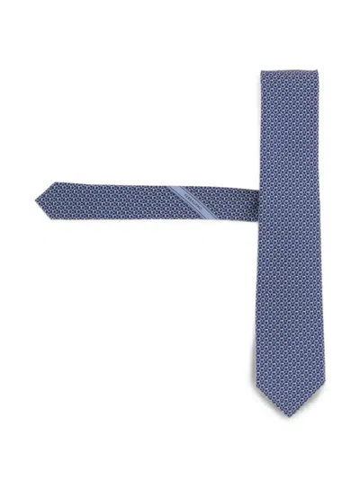 Ferragamo Gancini Links Print Silk Tie In Blue