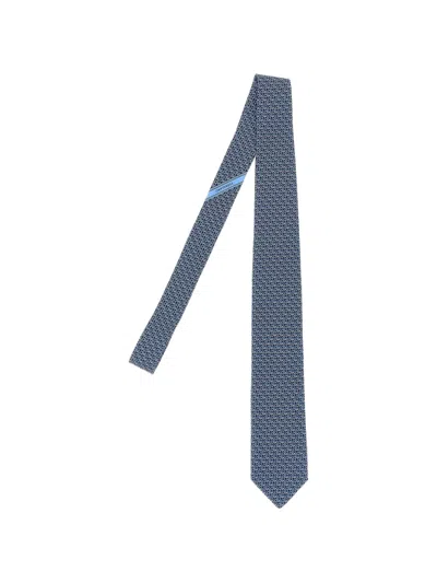 Ferragamo Gancini Links Print Silk Tie In Blue