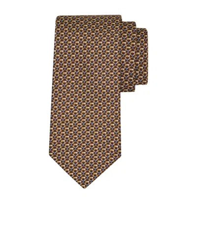 Ferragamo Gancini Links Print Silk Tie In Brown