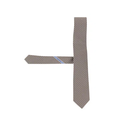 Ferragamo Gancini Links Print Silk Tie In Brown