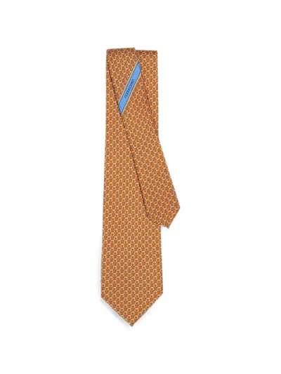 Ferragamo Gancini Links Print Silk Tie In Orange