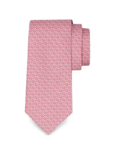 Ferragamo Gancini Links Print Silk Tie In Pink