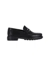 Ferragamo Leather Loafer With Gancini Metal Detail In Black
