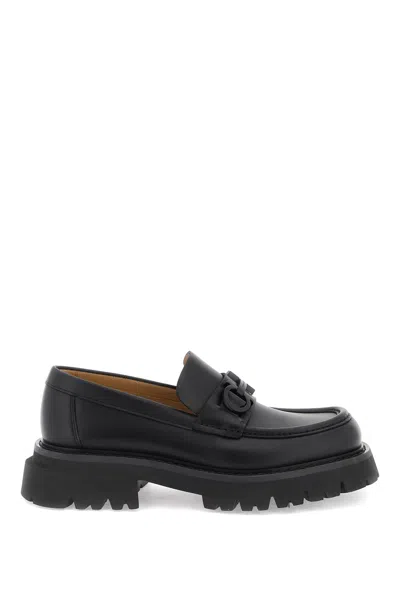 Ferragamo Florian Gancini Leather Chunky Loafers In Black