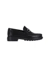 Ferragamo Black Leather Loafers With Gancini Ornament In Black