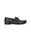 Ferragamo Black Leather Loafers With Tone-on-tone Logo Buckle In Black