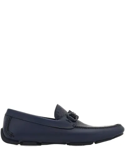 Ferragamo Parigi Gancini Leather Loafers In Blue