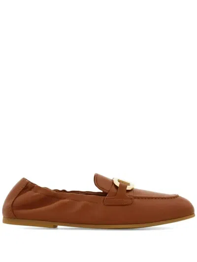 Ferragamo Gancini Loafers In Brown