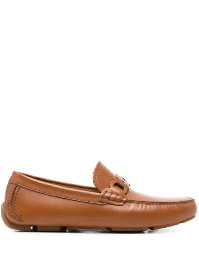 Ferragamo Brown Loafers With Ganicini Plaque On The Front