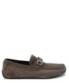 Ferragamo Buckle Detail Suede Loafers With Rubber Sole In Brown