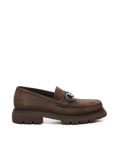 Ferragamo Gancini Loafers In Brown
