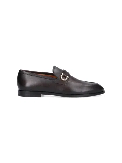 Ferragamo Geained Leather Mocassins In Brown