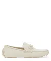 Ferragamo Stylish Round Toe Leather Loafers In White