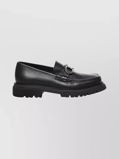 Ferragamo Gancini Loafers With Buckle And Chunky Sole In Black