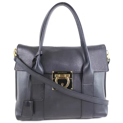Pre-owned Ferragamo Gancini Lock Flap Tote Leather Leather Bag () In Black