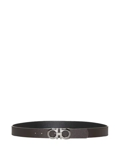Ferragamo Gancini Logo Buckle Belt In Brown
