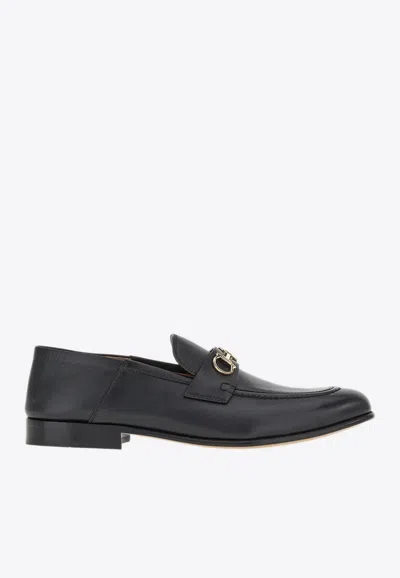 FERRAGAMO GANCINI LOGO BUCKLE LEATHER MULES