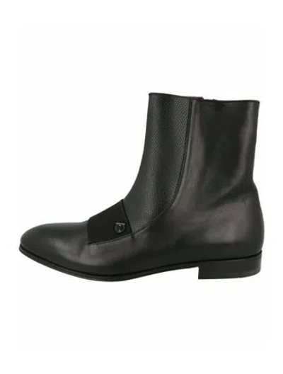Pre-owned Ferragamo Gancini Logo Calf Leather Ankle Boots W/ Tags In Black