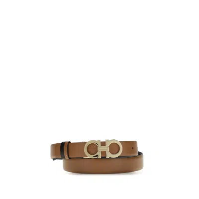 Ferragamo Gancini Logo Calf Leather Belt In Brown