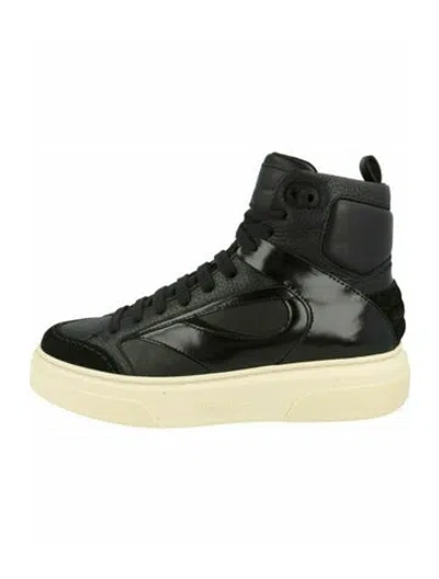 Pre-owned Ferragamo Gancini Logo Calf Leather Sneakers W/ Tags In Black