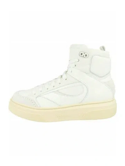 Pre-owned Ferragamo Gancini Logo Calf Leather Sneakers W/ Tags In White