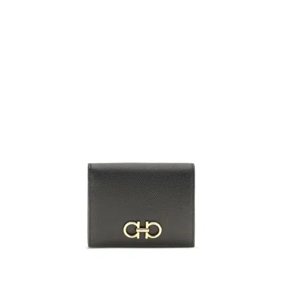 Ferragamo Gancini Logo Calf Leather Wallet In Black